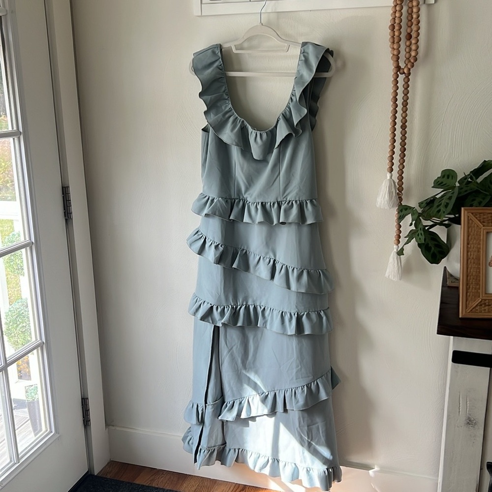 Show Me Your MuMu Blue Ruffle Midi Dress